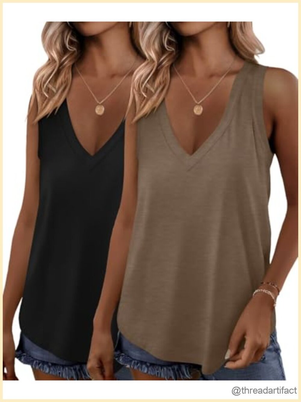 2 Pack Womens Tank Tops V Neck Sleeveless Loose Fit Flowy Summer Shirts Soft